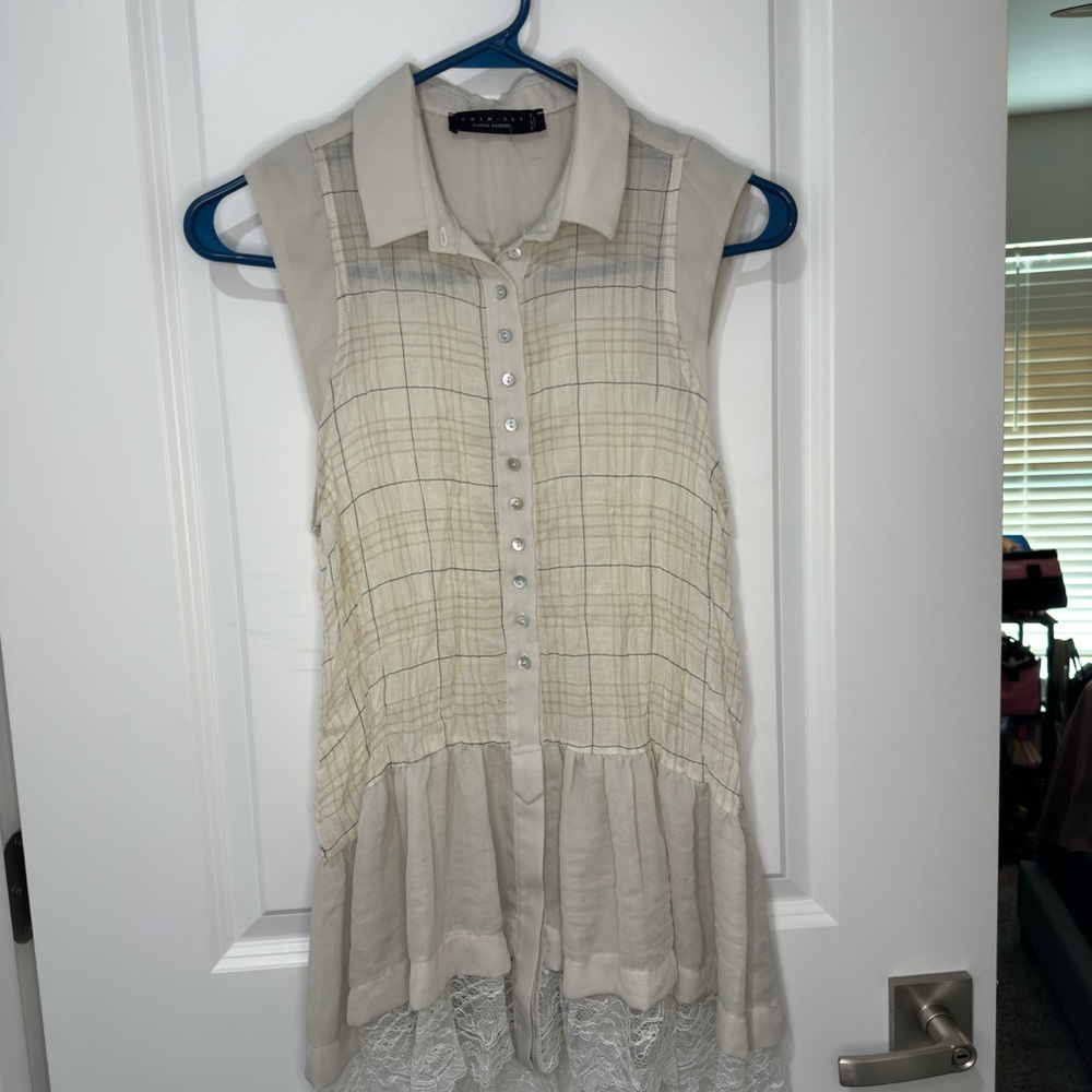 Cream Peplum Blouse with Peter Pan Collar